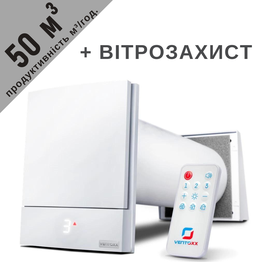 Рекуператор з датчиком вологості Ventoxx Harmony та зовнішньою кришкою, повітропровід 0,75 м